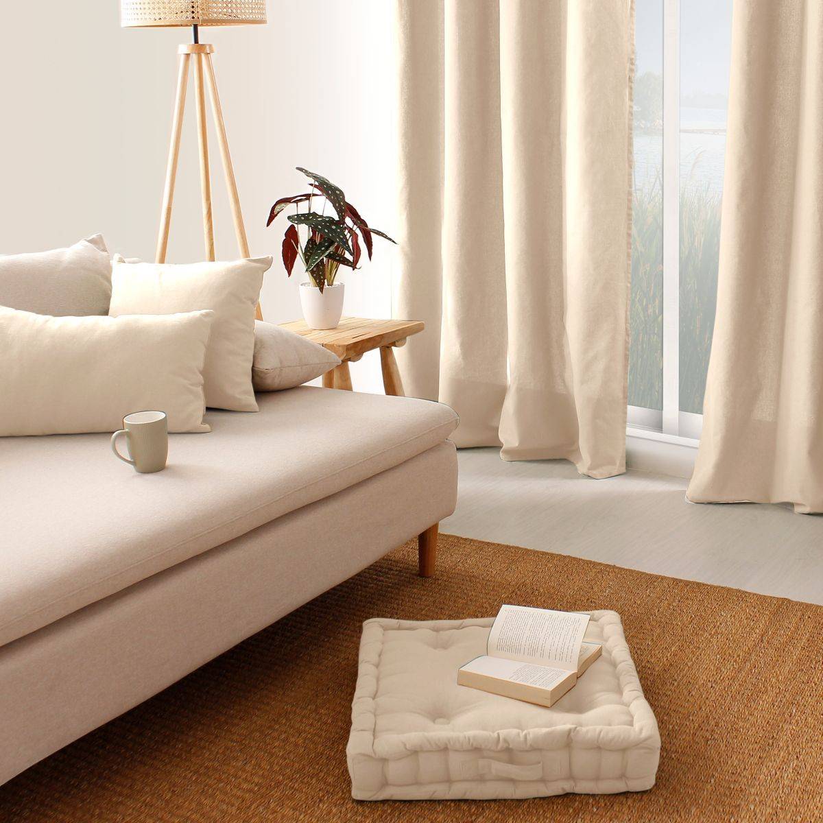 Enjoy Home - Coussin de Sol Uni "Panama" 50x50cm Écru - Image 3