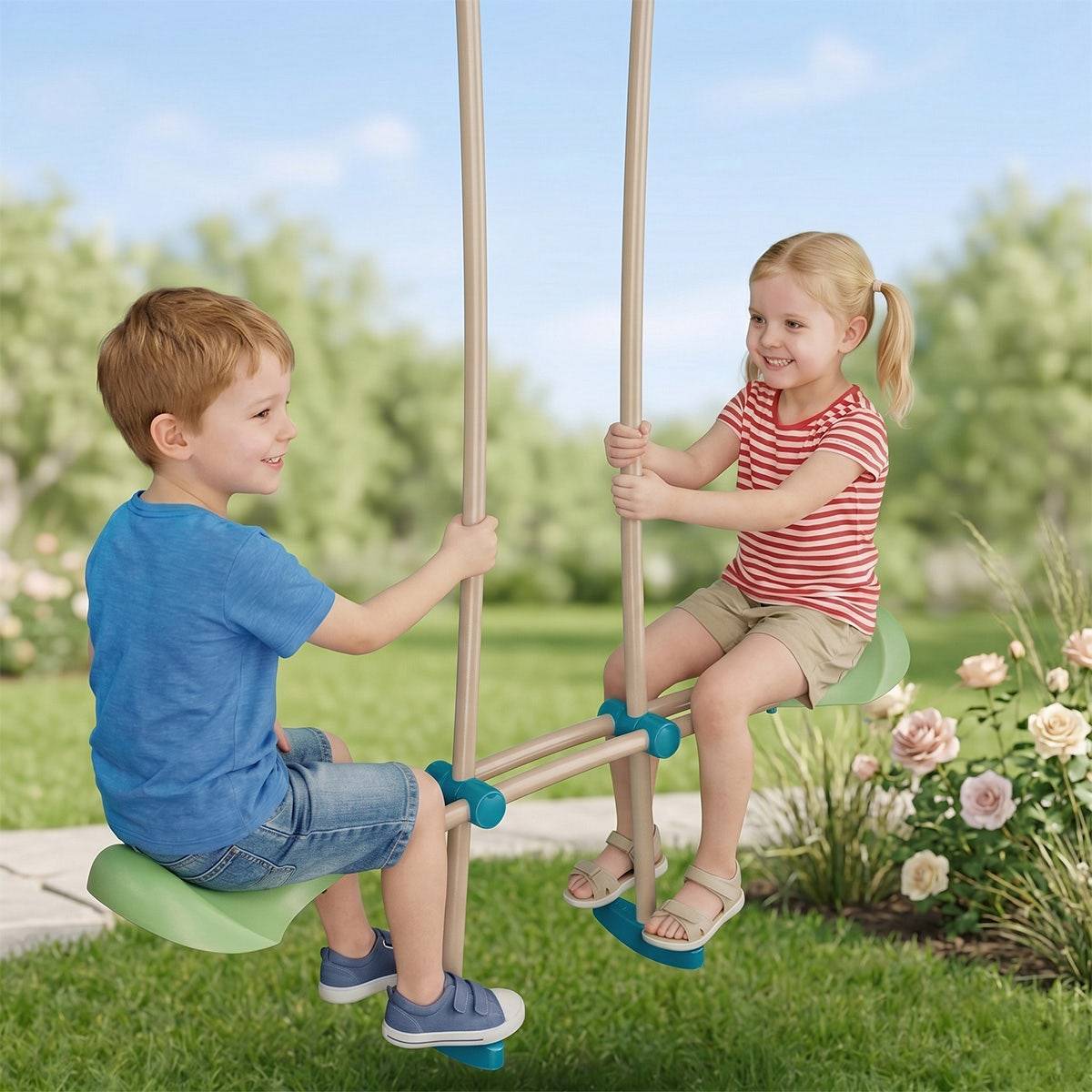 Trigano Jardin - Station de jeux bois poutre métal 1,90 m, 5 enfants, Techwood Premium OREKA 2 - Image 4