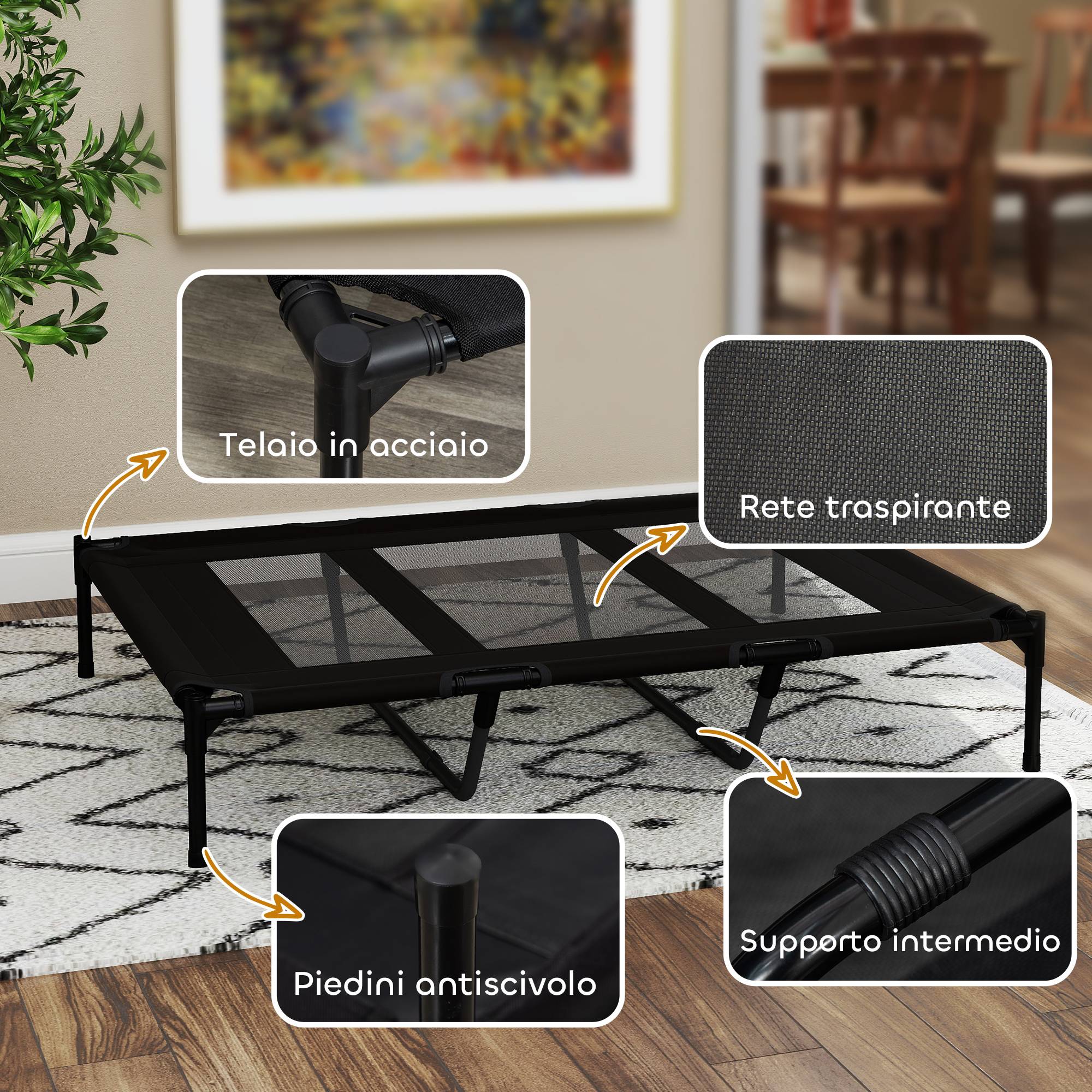 ComfortXL - Lit surélevé pour grand chien en acier et tissu Oxford 122 x 92 x 23 cm noir avec sac de transport pour camping - Image 7