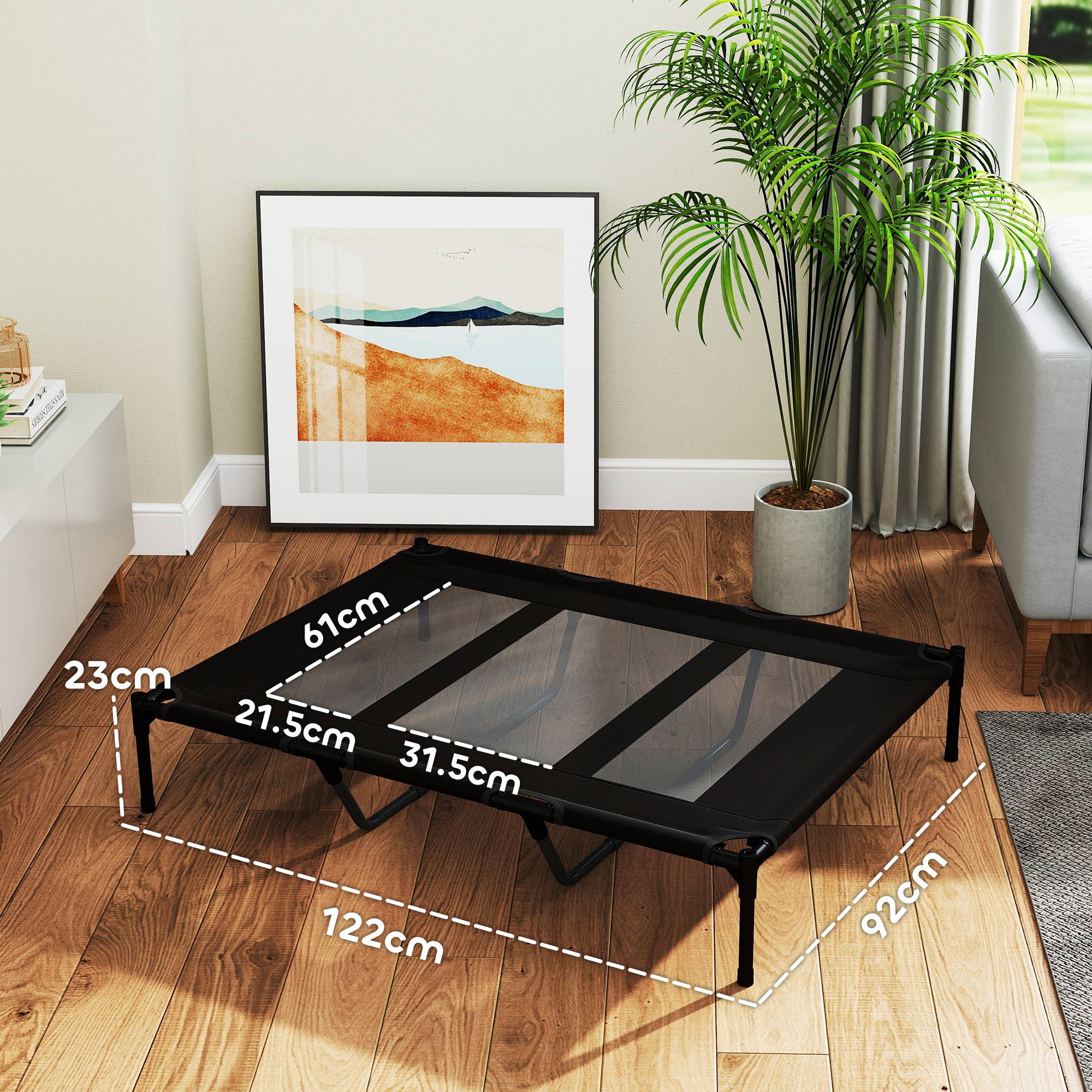 ComfortXL - Lit surélevé pour grand chien en acier et tissu Oxford 122 x 92 x 23 cm noir avec sac de transport pour camping - Image 3