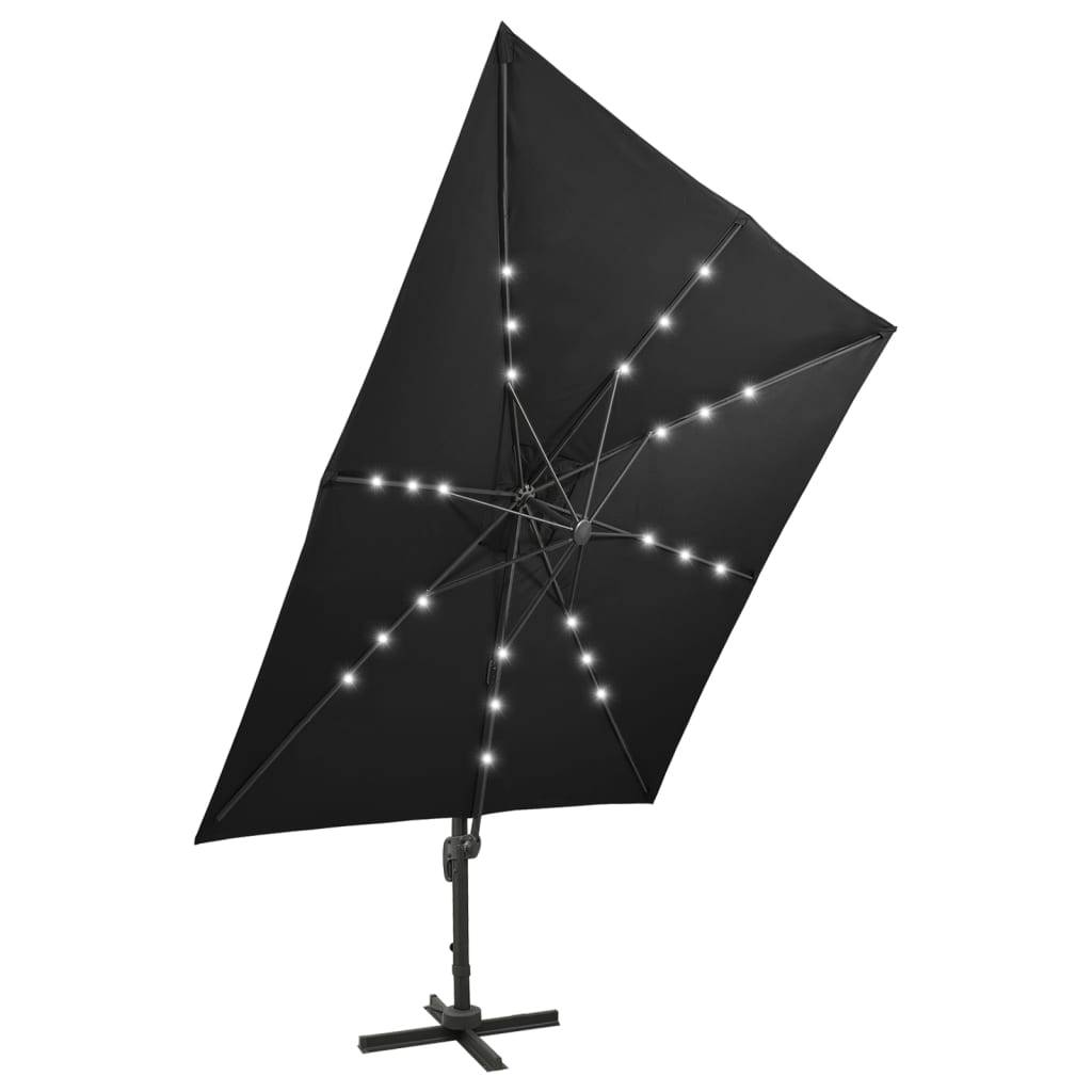 Helloshop26 - Parasol meuble de jardin déporté avec mât et lumières led 300 cm noir - Image 4