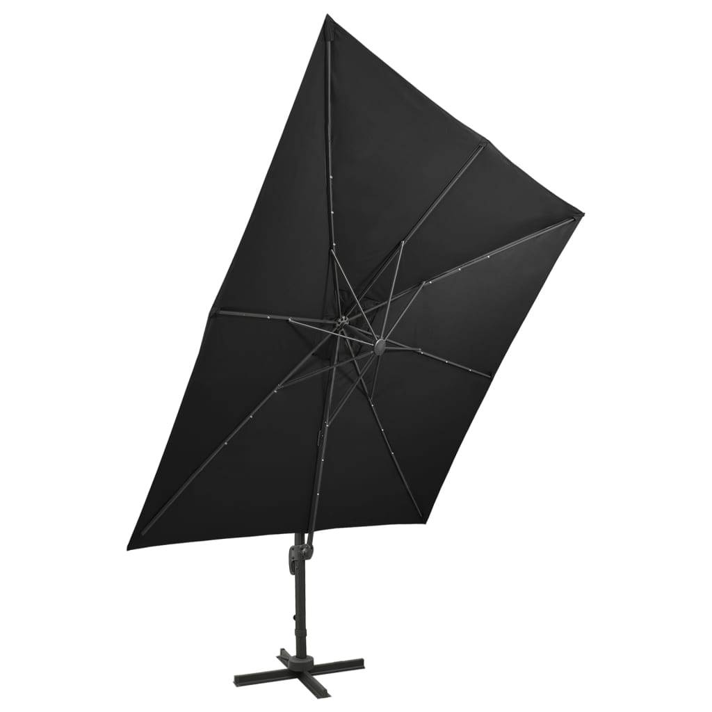 Helloshop26 - Parasol meuble de jardin déporté avec mât et lumières led 300 cm noir - Image 5