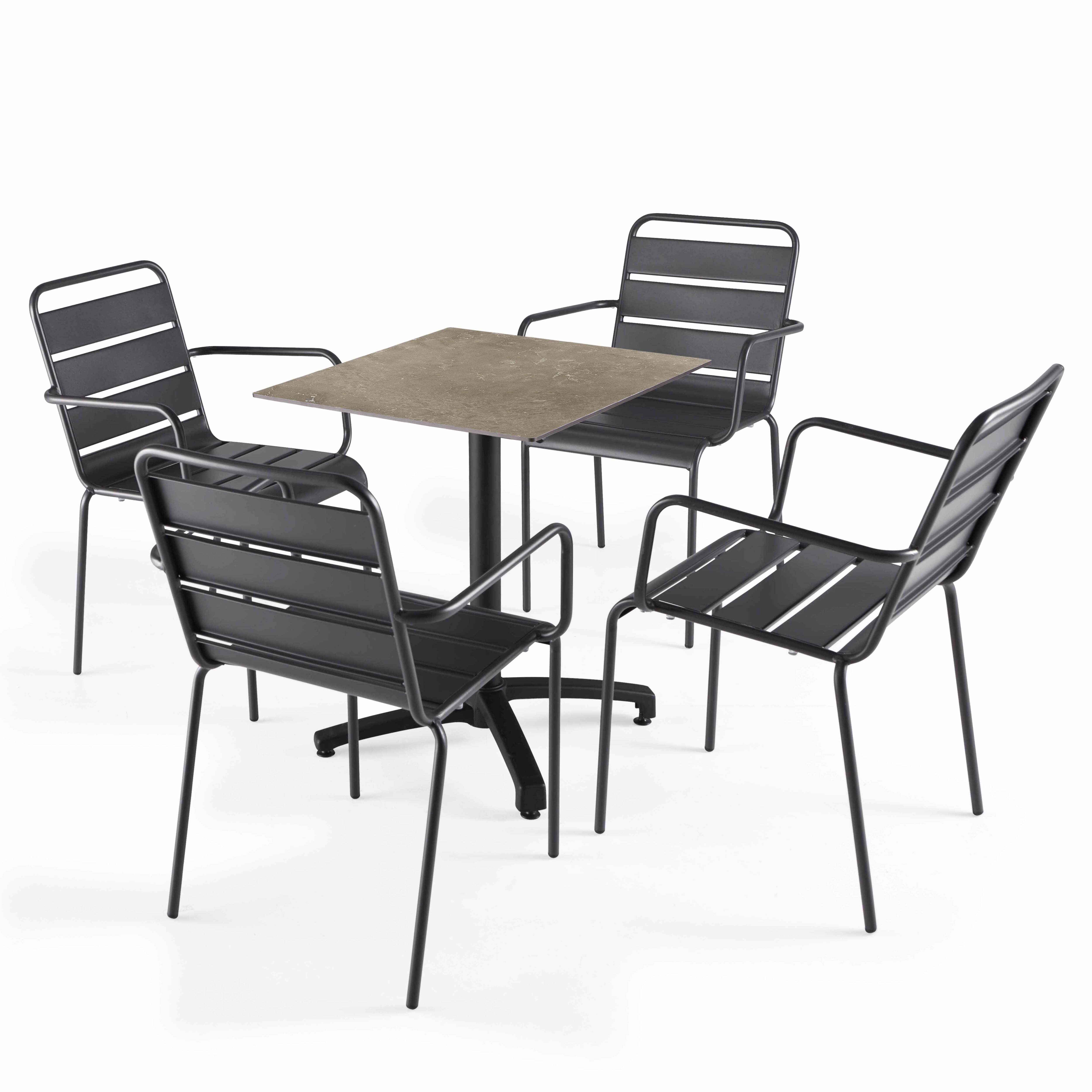 Oviala - Ensemble table terrasse stratifié marbre beige et 4 fauteuils gris - Oviala - Image 1