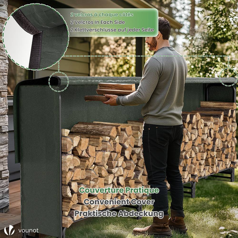 Serre bûche 3m avec housse verte - acier anti-rouille - support bois cheminée - range bois intérieur et extérieur - VOUNOT® - Image 4