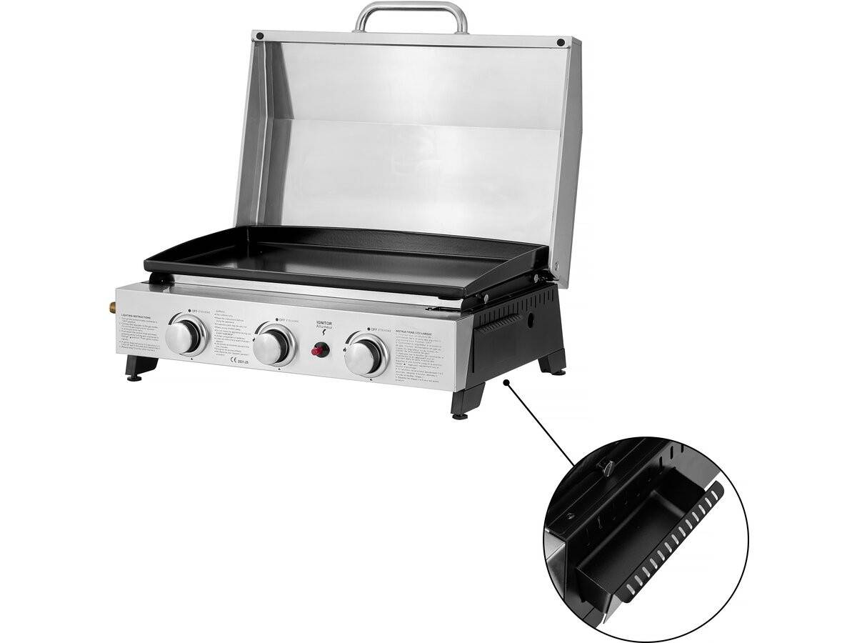 Plancha à Gaz Avec 3 Bruleurs Et Couvercle En Métal "fasto" - 7,5 Kw - Gris -habitat Et Jardin - Image 3
