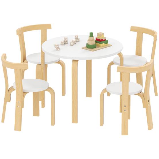 Ensemble table et chaises enfant 3-8 ans 5 pièces bords arrondis bois, blanc - Image 1