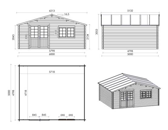 Altanka - Abri de jardin en bois - 6x5 m + terrasse avec balustrade et avant-toit en bois - 48 m2 - DOM747+DOM556+DOM558+POD04 - ALTANKA - Image 2