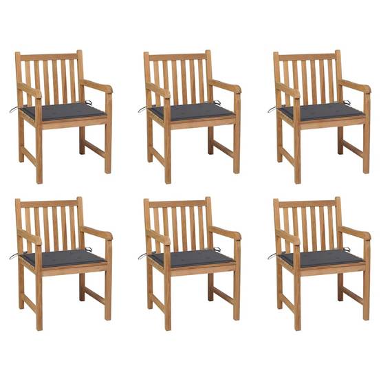 Chaises de jardin en bois de teck avec coussins anthracite, 58 x 60 x 90 cm, lot de 6 - PANGIVO - Image 1
