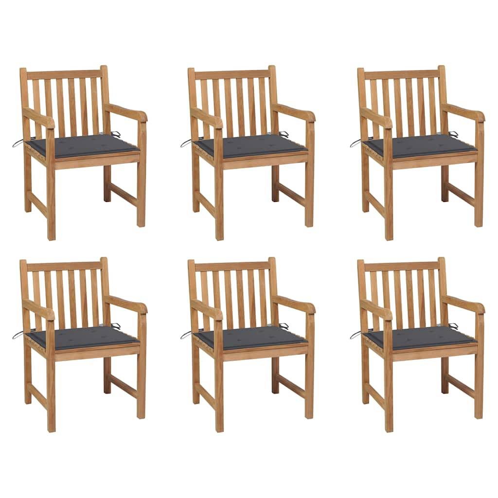 Chaises de jardin en bois de teck avec coussins anthracite, 58 x 60 x 90 cm, lot de 6 - PANGIVO - Image 1