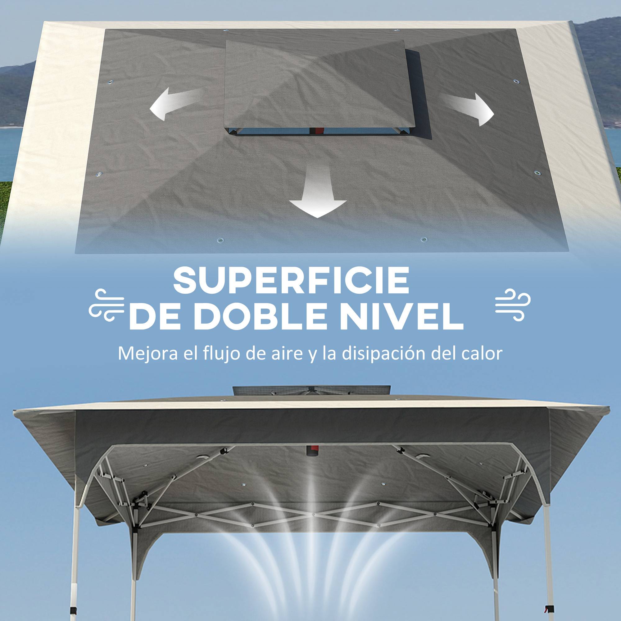 Tente pliante pop-up 3,5 x 3,5 m avec 3 niveaux de hauteur réglables, double toit, fermeture centrale et sac de transport, protection UPF50+ grise - Image 7