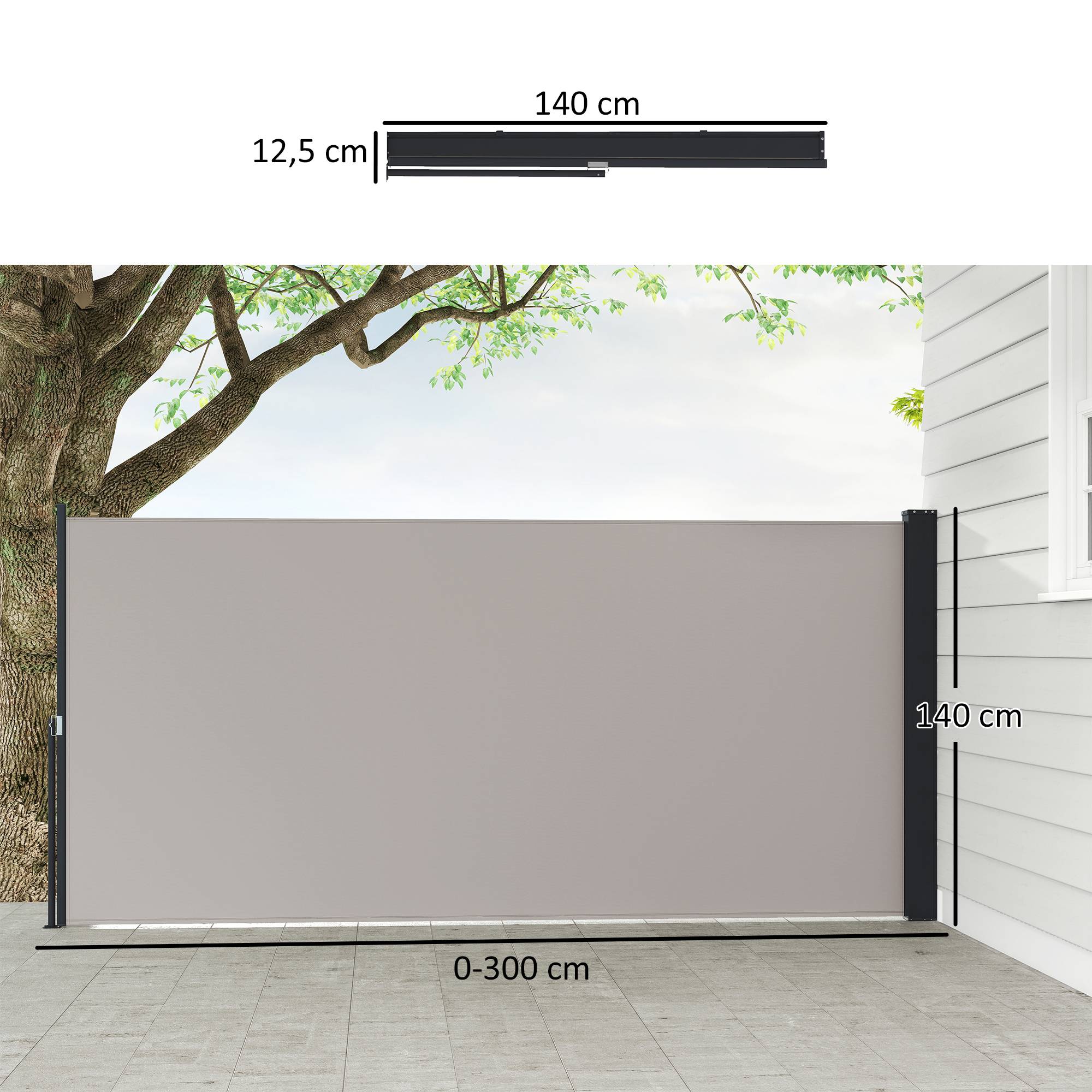 Store latéral rétractable aluminium polyester gris 300 x 3.5 x 140 cm - PANGIVO - Image 5
