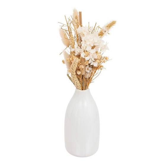 Composition de Fleurs Séchées "Vase" 25cm Blanc - Image 1