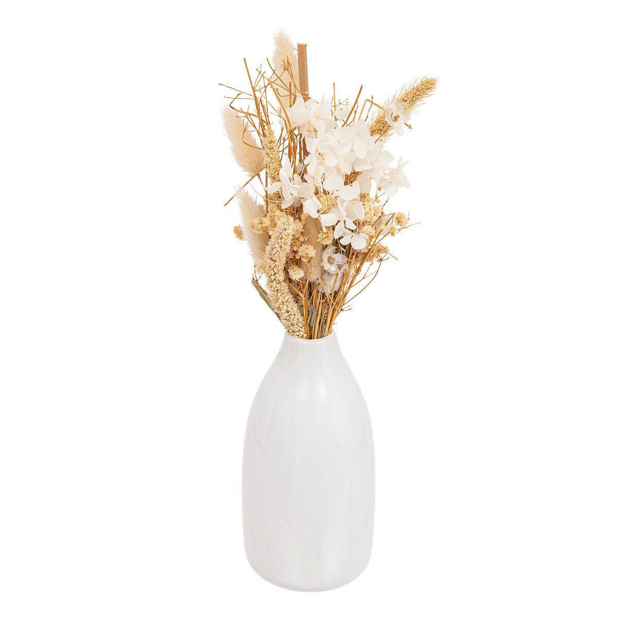 Composition de Fleurs Séchées "Vase" 25cm Blanc