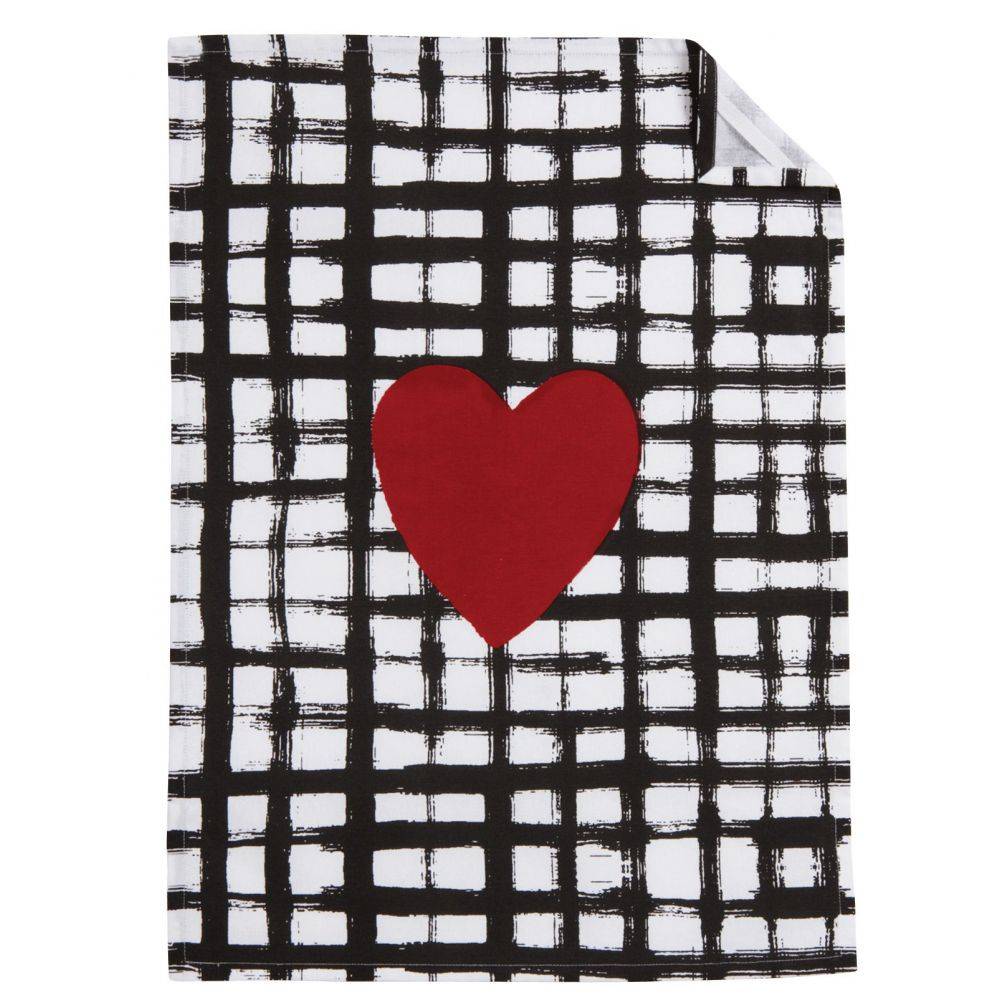 Aubry Gaspard - Torchon de cuisine en coton (Lot de 2) Coeur noir blanc rouge - Image 2