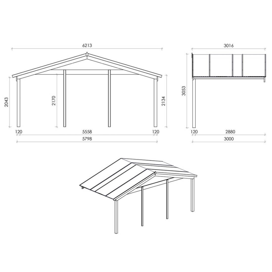 Altanka - Avant-toit en bois 6x3m pour le chalet de jardin 6m, couleur naturel - DOM556 - ALTANKA - Image 3