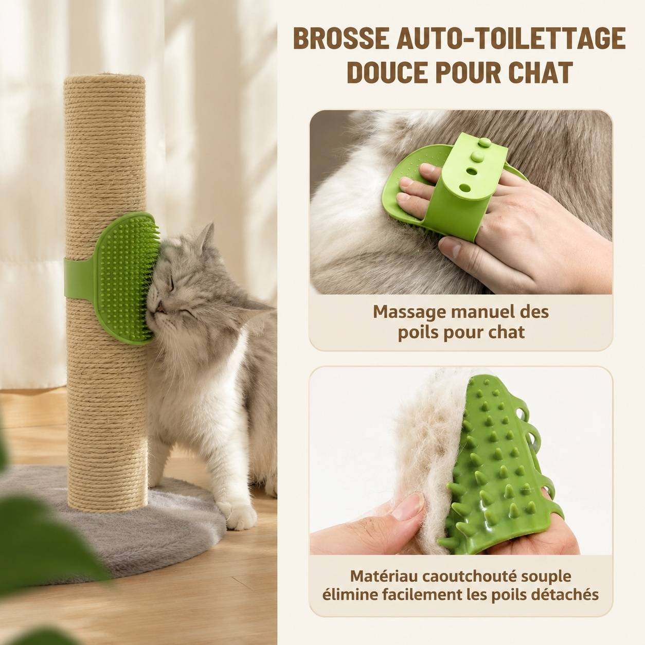Grattoir Chat Sisal 3 Pistes Balles Brosse Self Grooming Stables - Image 3