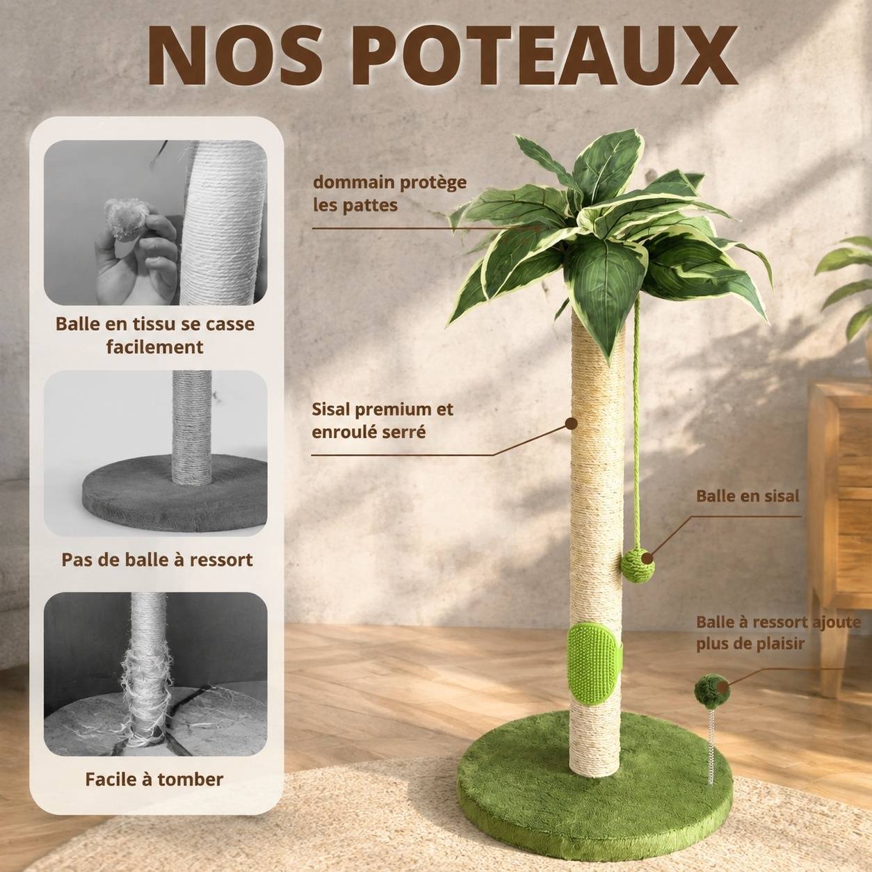 Grattoir Chat Sisal 3 Pistes Balles Brosse Self Grooming Stables - Image 2