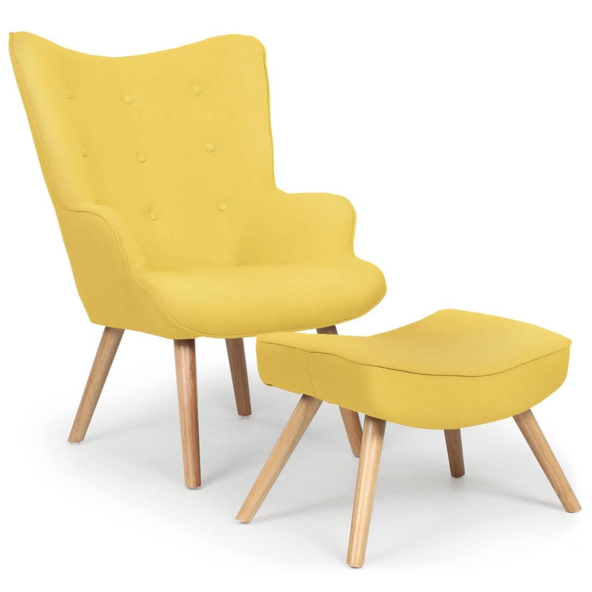 Fauteuil & Pouf Scandinave "Orle" 98cm Jaune - Image 1