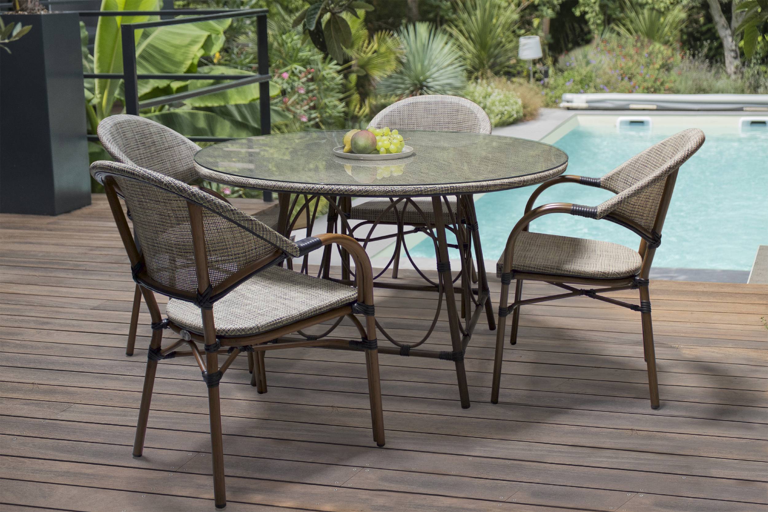 Dcb Garden - Fauteuil de jardin empilable en aluminium et textilène - Marron - USHUAIA - Image 5