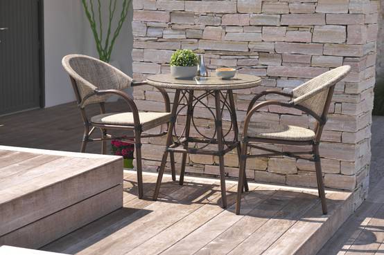 Dcb Garden - Fauteuil de jardin empilable en aluminium et textilène - Marron - USHUAIA - Image 2