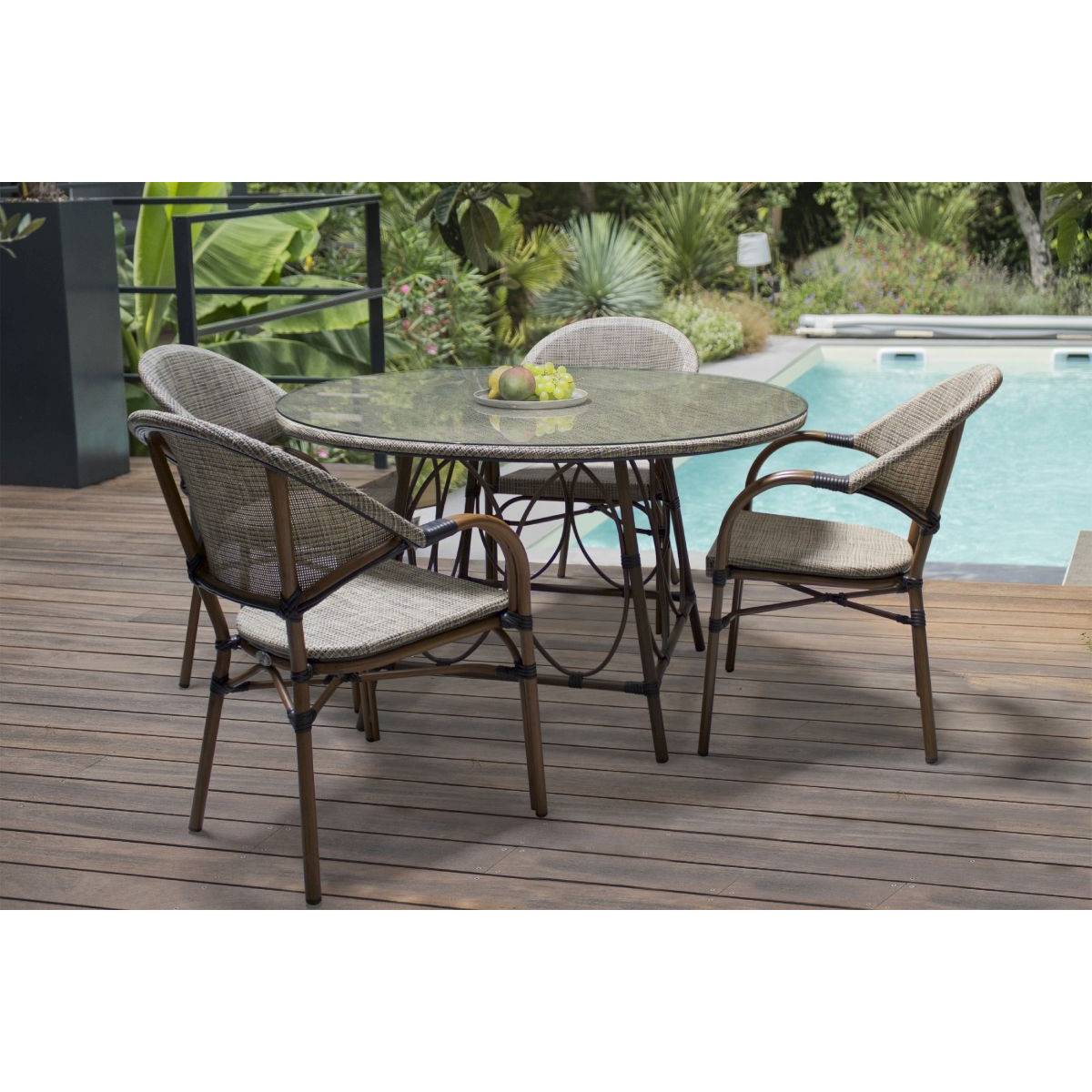 Dcb Garden - Fauteuil de jardin empilable en aluminium et textilène - Marron - USHUAIA - Image 7