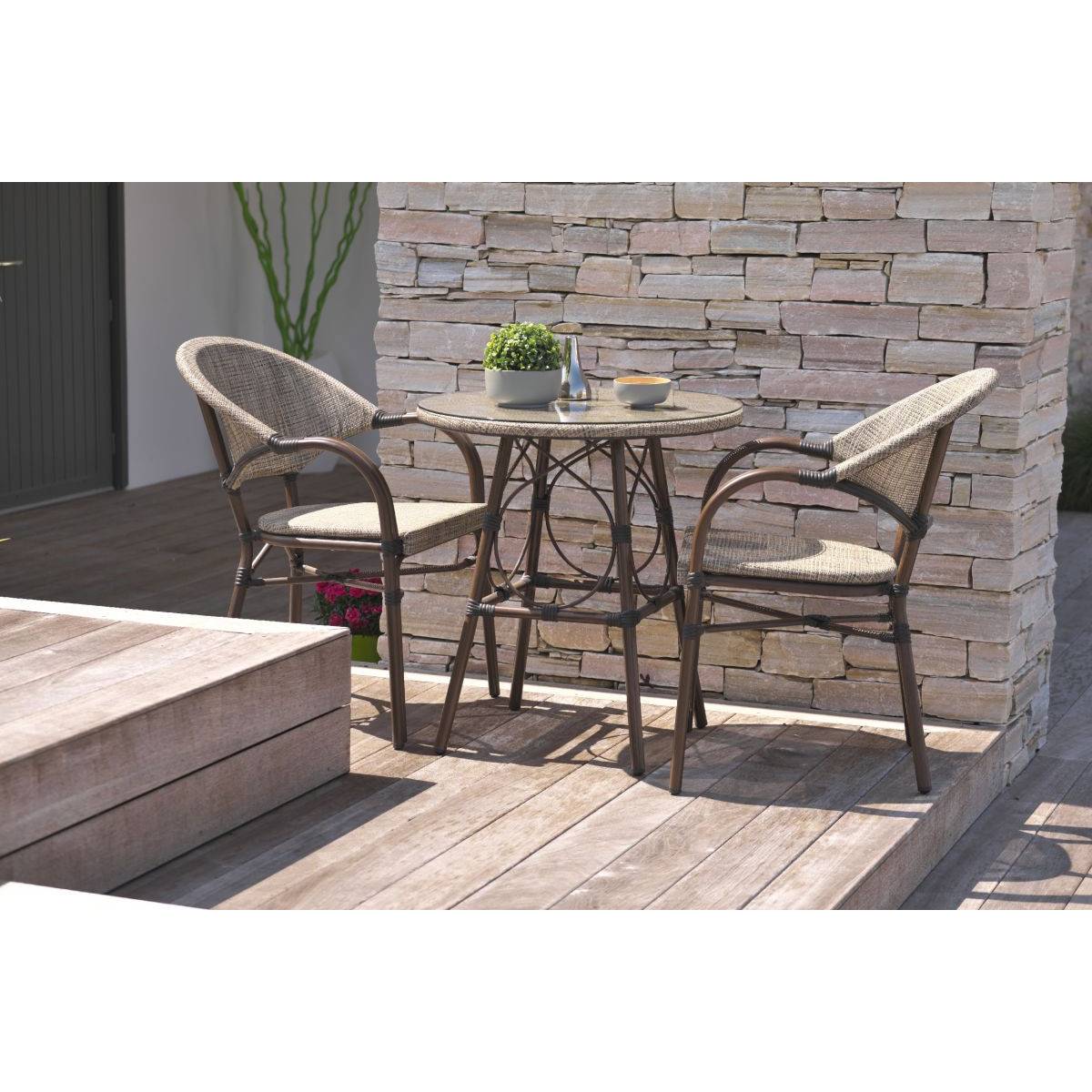 Dcb Garden - Fauteuil de jardin empilable en aluminium et textilène - Marron - USHUAIA - Image 6