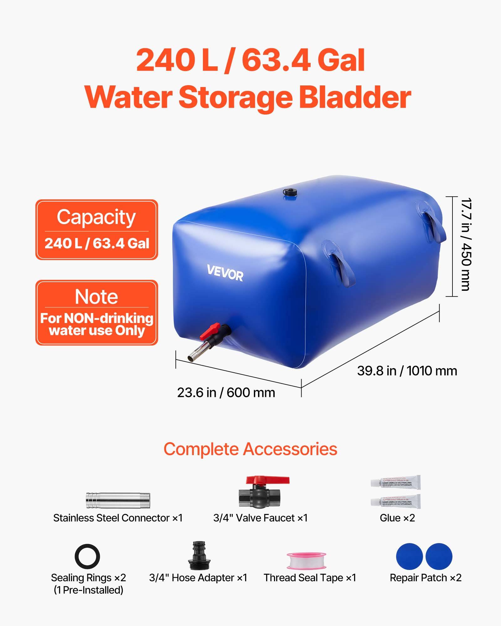 Vevor - VEVOR Réservoir d'Eau Souple Vessie de Stockage Eau Pliable en PVC 240 L Bleu - Image 2