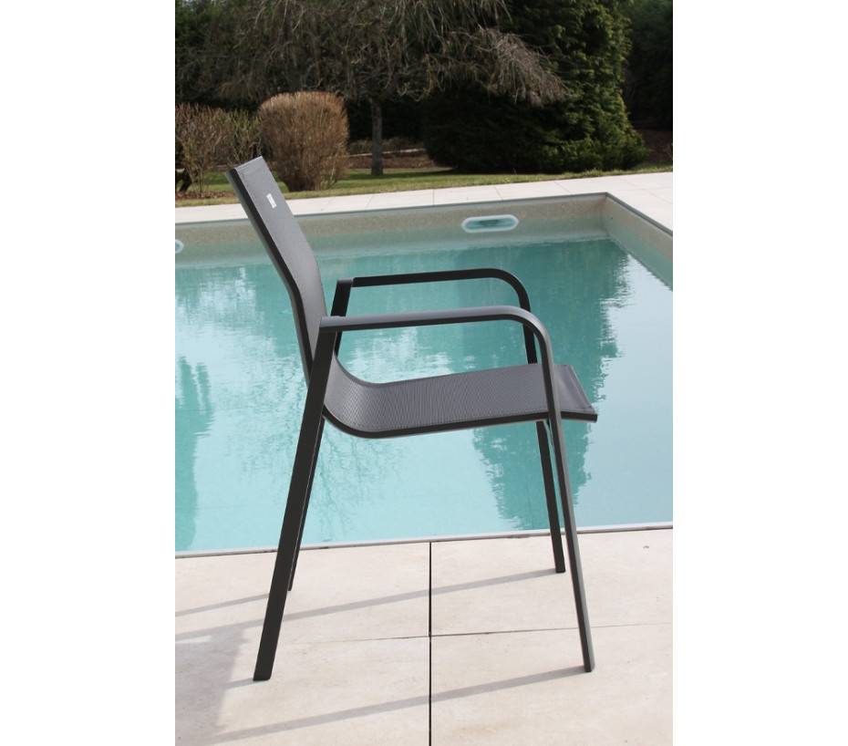 Ozalide - Ensemble table et chaises de jardin 8 places Gris Anthracite GUETHARY PSPC chêne brun - Image 4