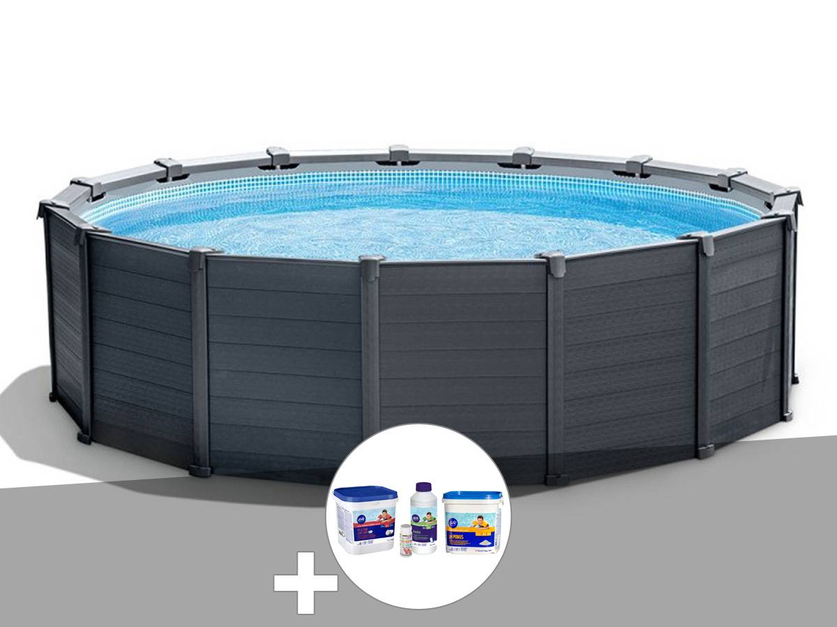 Kit piscine tubulaire Intex Graphite ronde 4,78 x 1,24 m + Kit traitement au chlore