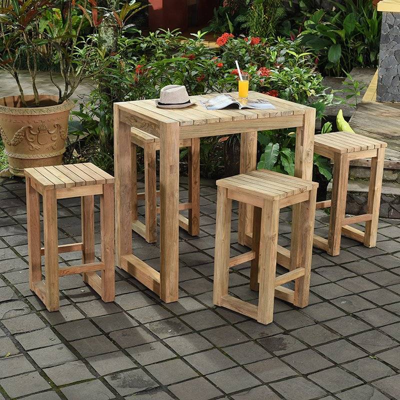 Table haute en teck recyclé 100 cm Toscagne - Gecko Jardin - Image 4