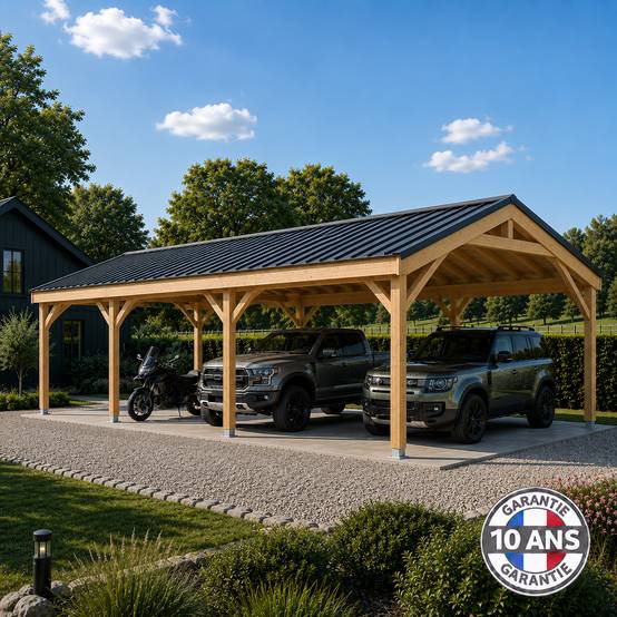 Cpbf Charpentes - Carport bois 2 pentes en bois douglas 36 m², 6 poteaux. Abri voiture extérieur. garantie 10 ans - Image 7