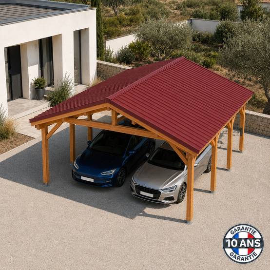 Cpbf Charpentes - Carport bois 2 pentes en bois douglas 36 m², 6 poteaux. Abri voiture extérieur. garantie 10 ans - Image 2