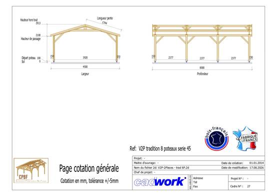 Cpbf Charpentes - Carport bois 2 pentes en bois douglas 36 m², 6 poteaux. Abri voiture extérieur. garantie 10 ans - Image 3