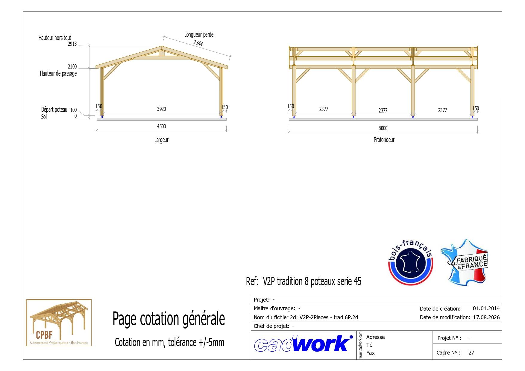 Cpbf Charpentes - Carport bois 2 pentes en bois douglas 36 m², 6 poteaux. Abri voiture extérieur. garantie 10 ans - Image 3