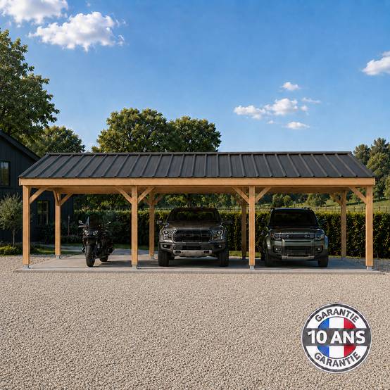 Cpbf Charpentes - Carport bois 2 pentes en bois douglas 36 m², 6 poteaux. Abri voiture extérieur. garantie 10 ans - Image 1