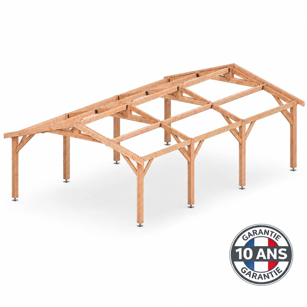 Cpbf Charpentes - Carport bois 2 pentes en bois douglas 36 m², 6 poteaux. Abri voiture extérieur. garantie 10 ans - Image 5