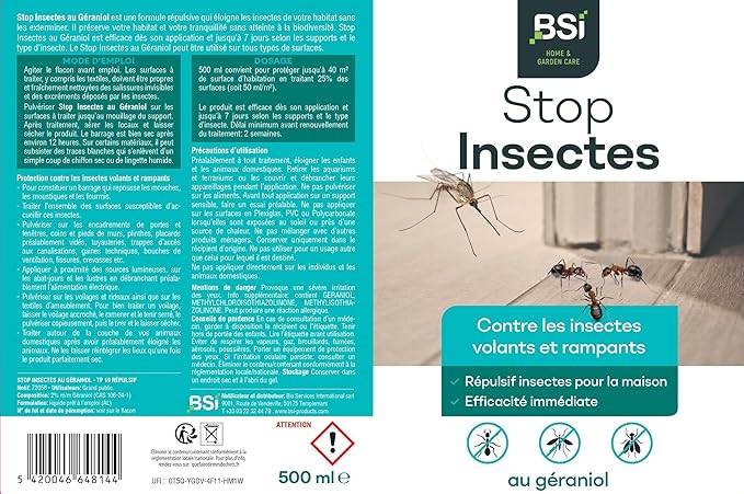 BSI - BSI - Stop Insect au géraniol - Répulsif puissant 500 ml (concentration 2 %) - Image 2
