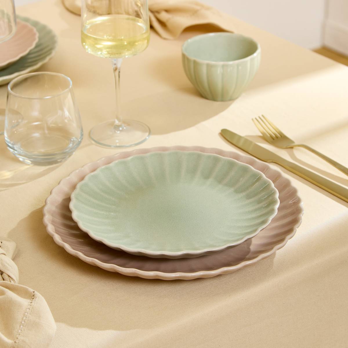 Atmosphera - Lot de 4 Assiette à dessert Romy ronde D.21cm vert - Atmosphera Créateur d'intérieur - Image 1