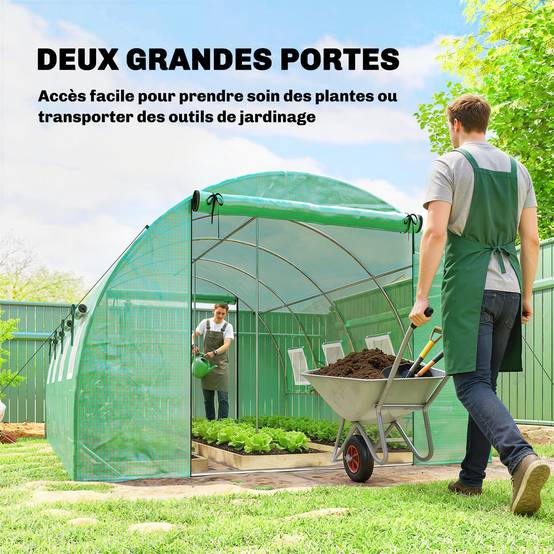 Serre tunnel de jardin 12m², serre de jardin tunnel 295x400x200cm 2 portes et 8 fenêtres bâche PE 140 g/m² vert - Image 8