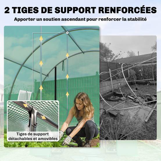 Serre tunnel de jardin 12m², serre de jardin tunnel 295x400x200cm 2 portes et 8 fenêtres bâche PE 140 g/m² vert - Image 6