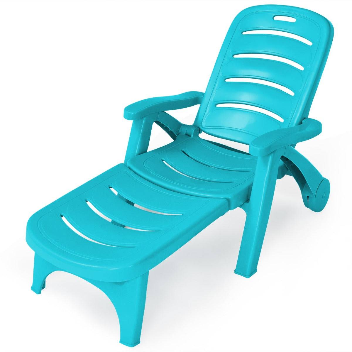 Helloshop26 - Chaise longue pliable dossier inclinable à 5 positions avec roues intégrées pour terrasse jardin piscine 150 kg bleu - Image 1