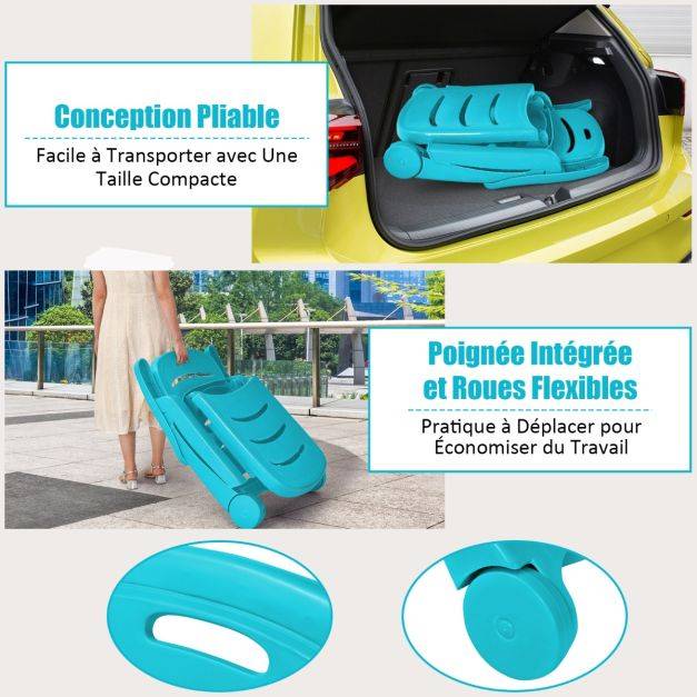 Helloshop26 - Chaise longue pliable dossier inclinable à 5 positions avec roues intégrées pour terrasse jardin piscine 150 kg bleu - Image 3