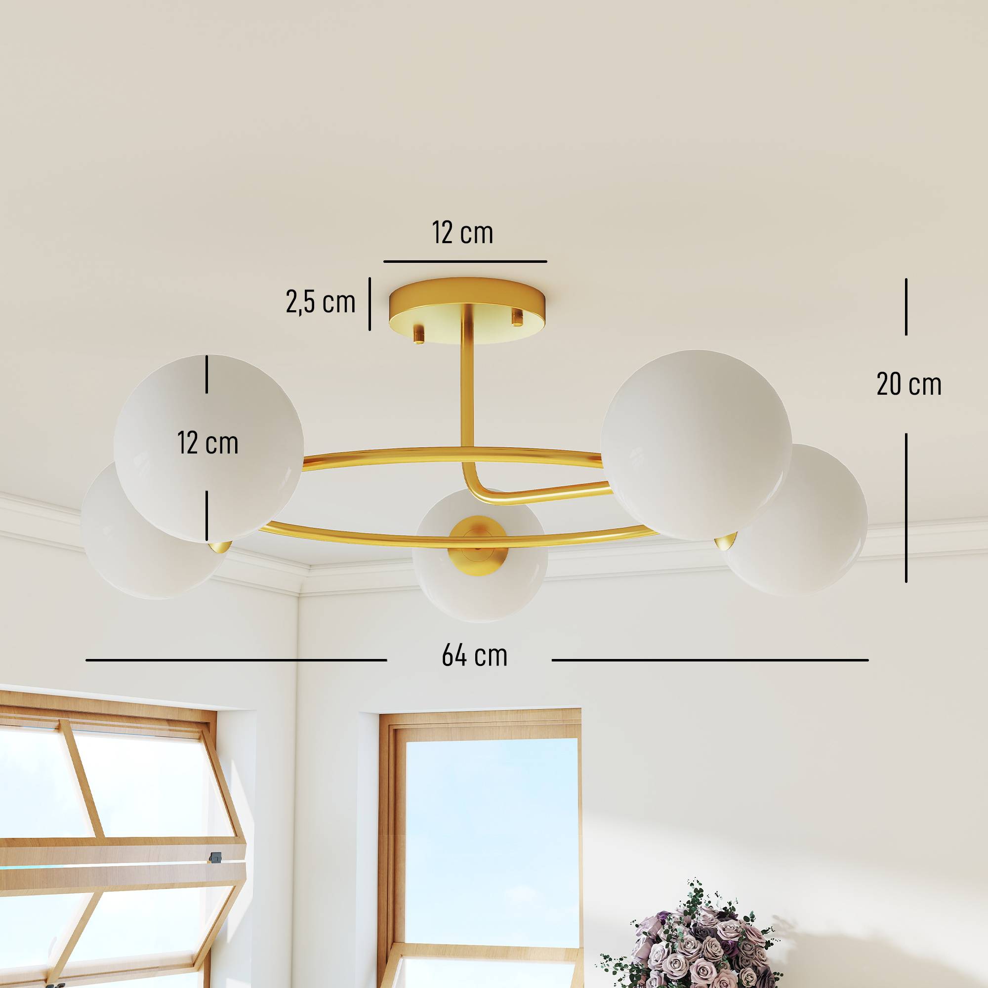 Sans Marque - Plafonnier lustre moderne luminaire plafonnier 5 lumières culot G9 montage semi-affleurant doré blanc - Image 5