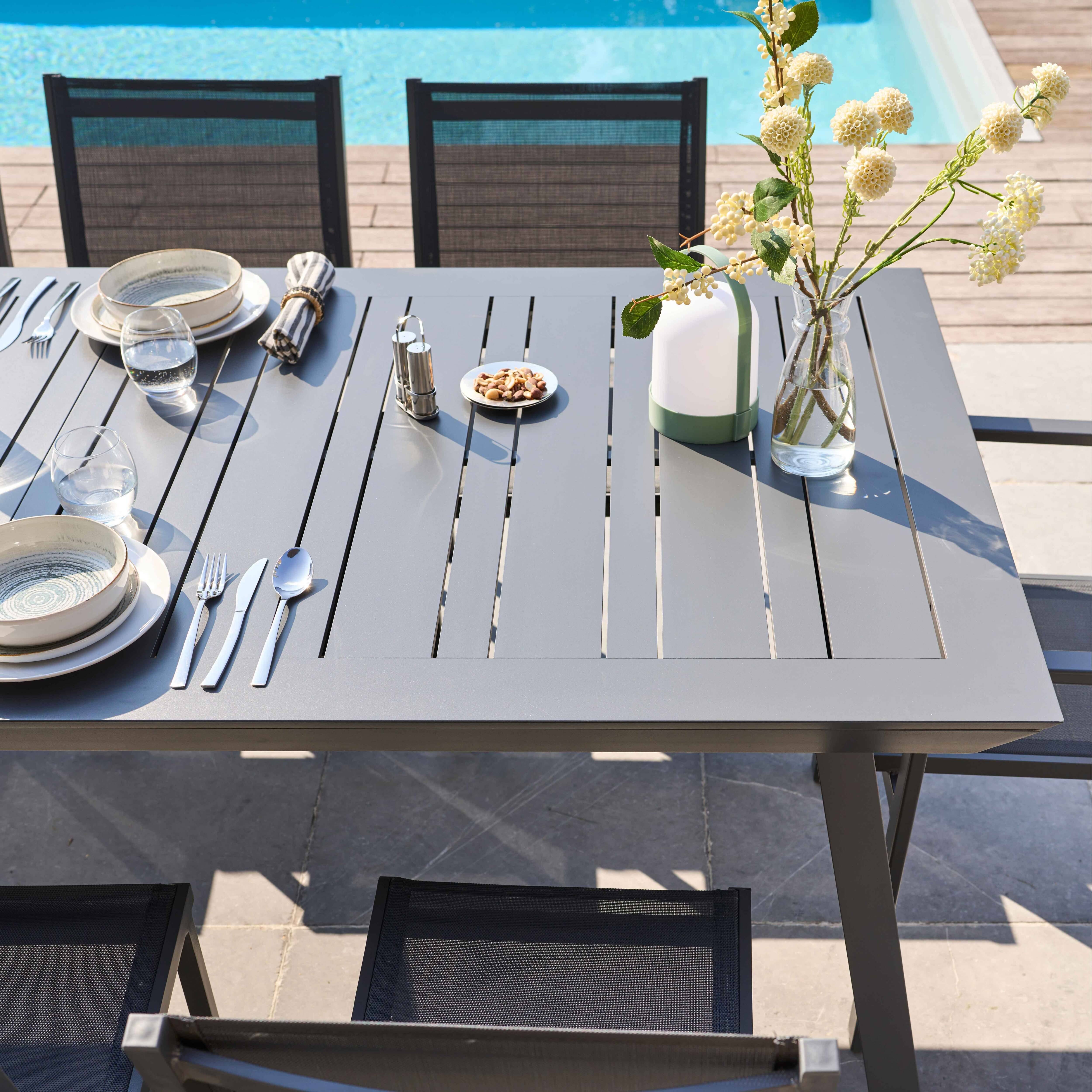 Oviala - Ensemble table de jardin extensible et 10 chaises en aluminium gris Olympe - Oviala - Image 4