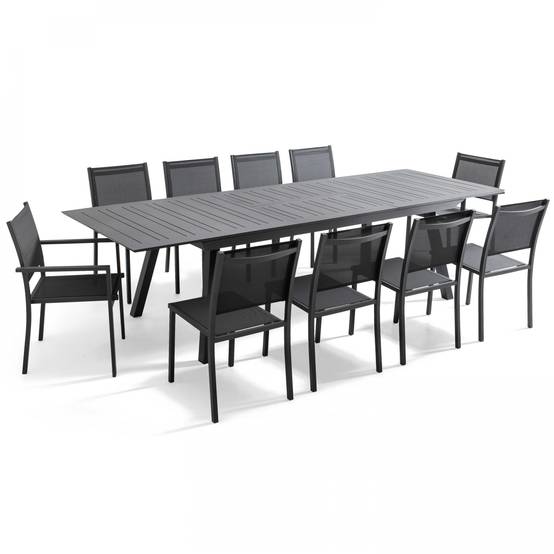 Oviala - Ensemble table de jardin extensible et 10 chaises en aluminium gris Olympe - Oviala - Image 1
