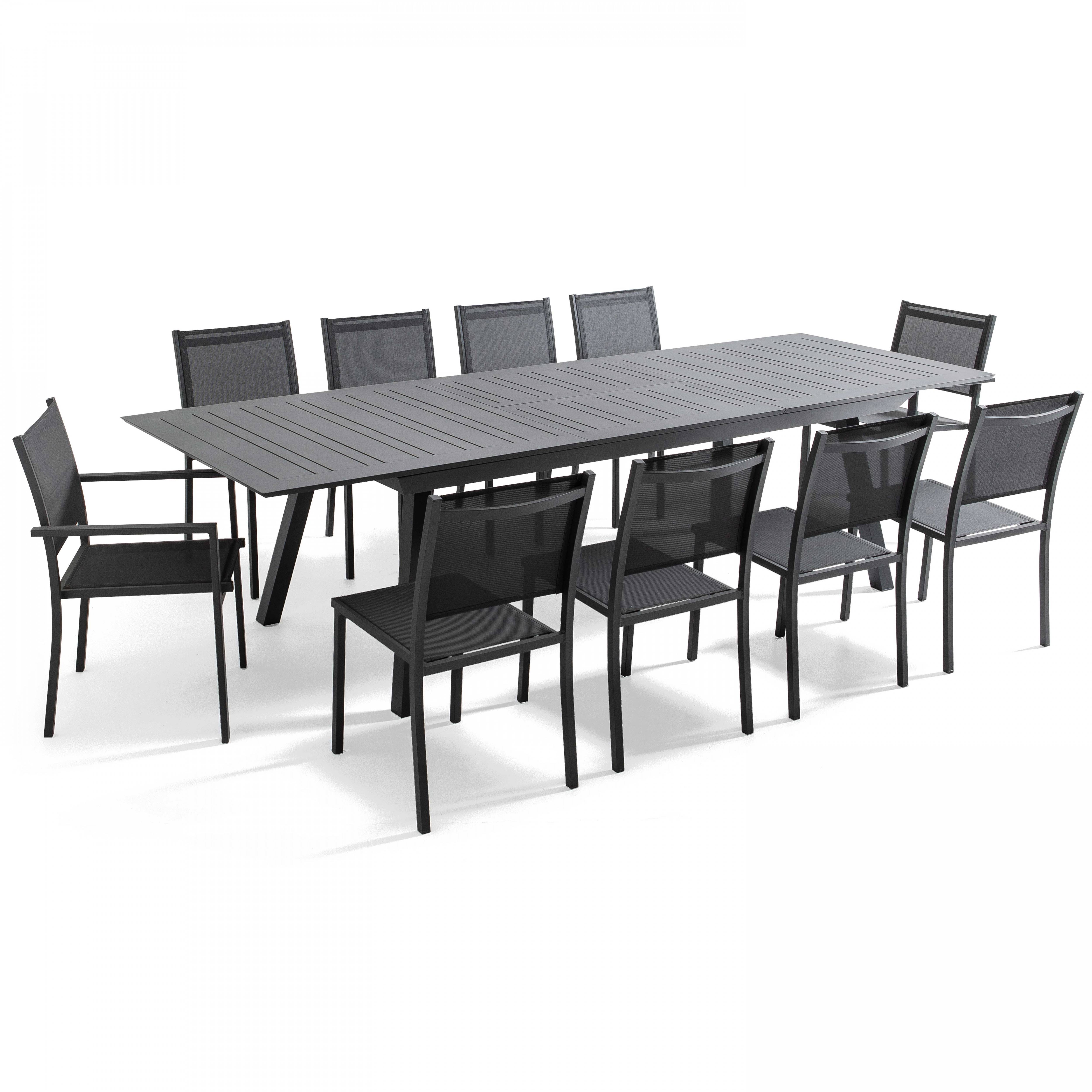 Oviala - Ensemble table de jardin extensible et 10 chaises en aluminium gris Olympe - Oviala - Image 1