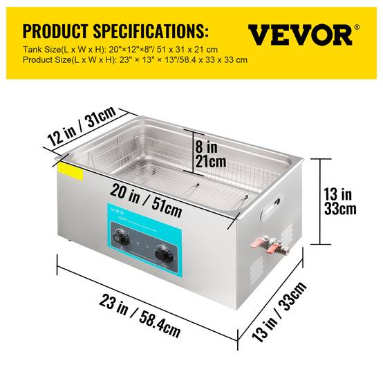 VEVOR Nettoyeur ultrasons 30L avec chauffage et minuterie pour bijoux montres. - Image 7