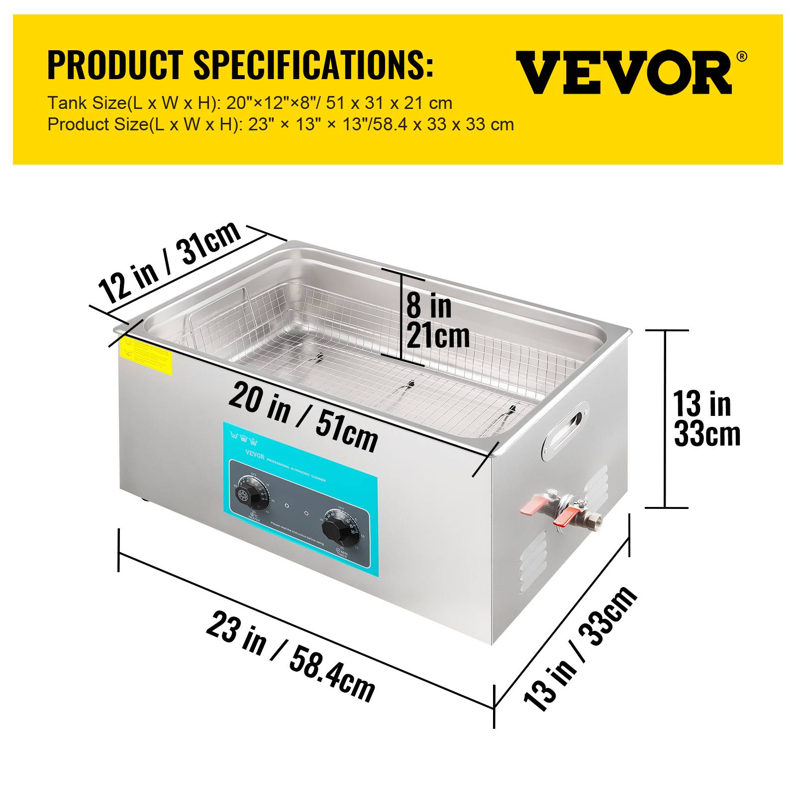 VEVOR Nettoyeur ultrasons 30L avec chauffage et minuterie pour bijoux montres. - Image 7