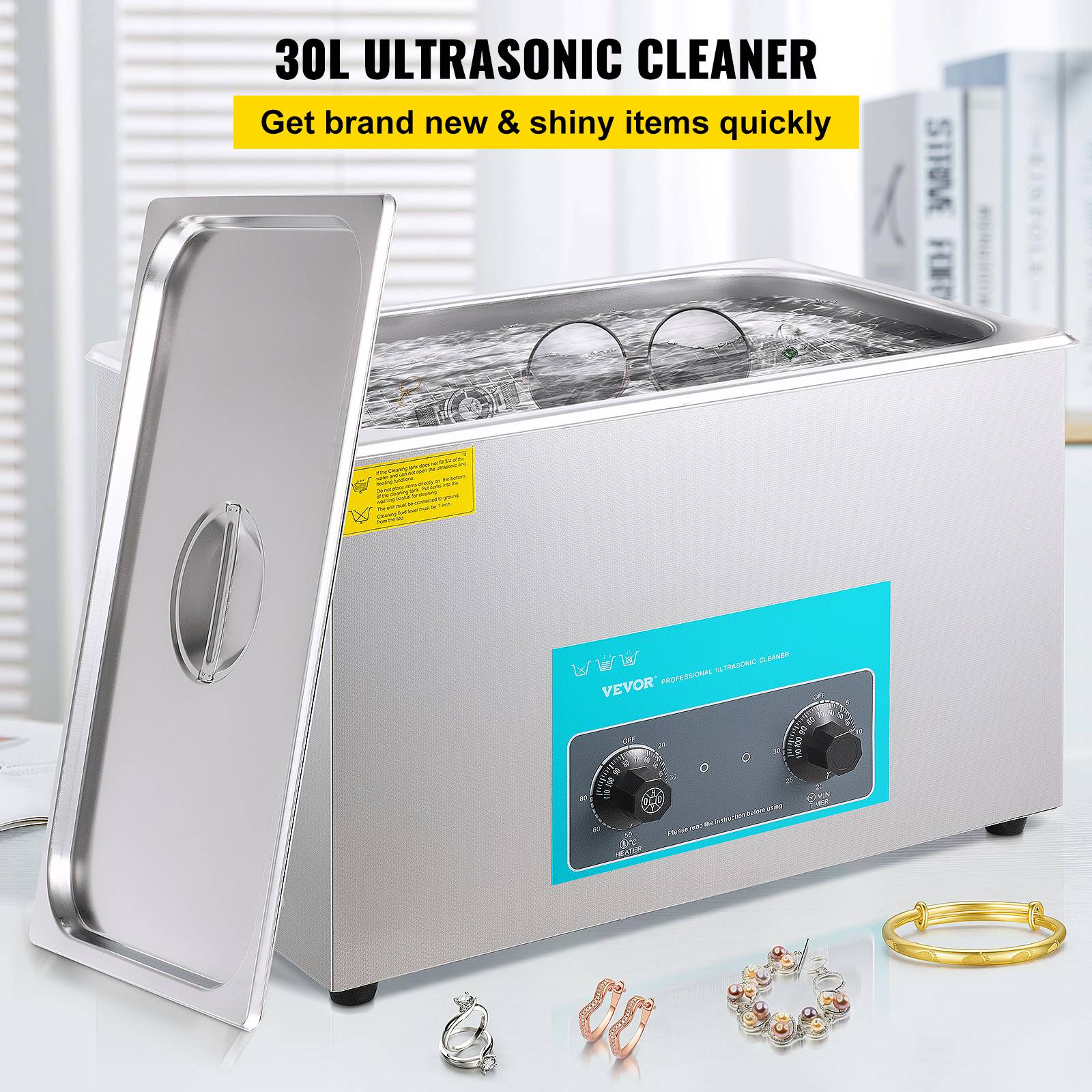 VEVOR Nettoyeur ultrasons 30L avec chauffage et minuterie pour bijoux montres. - Image 2