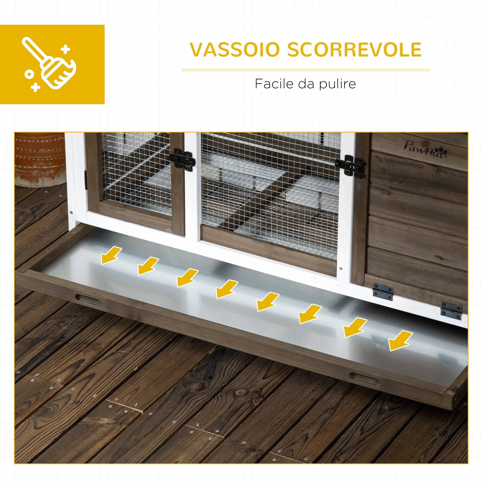 Cage à lapins en bois intérieur et extérieur avec roulettes, niche, toit ouvrant, bac, marron - Image 8